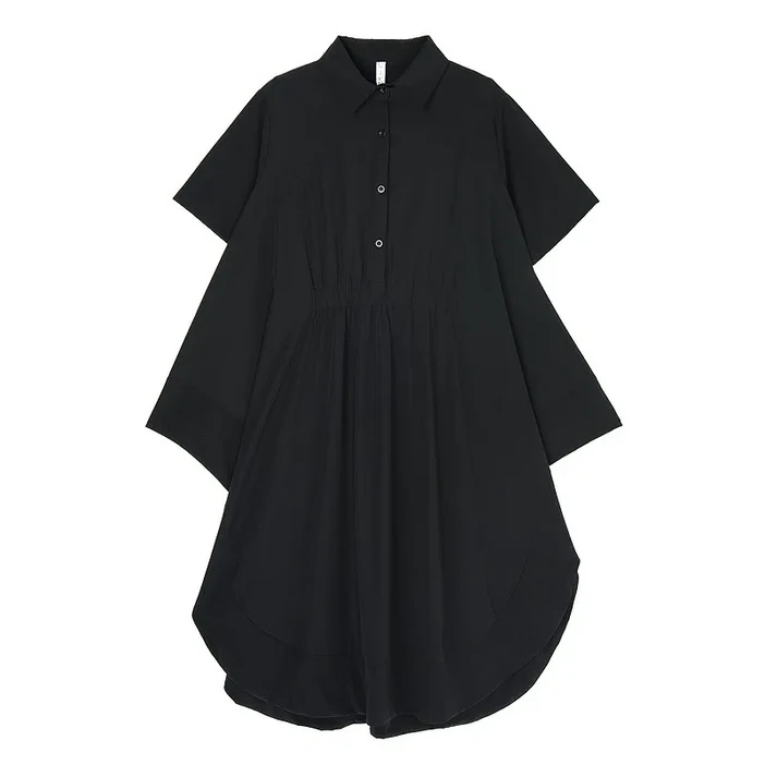 XITAO 비대칭 단색 패치워크 사이드 슬릿 원피스 턴다운 칼라 느슨한 캐주얼 심플 슬림 썸머 여성 원피스입니다 ZMY1302
