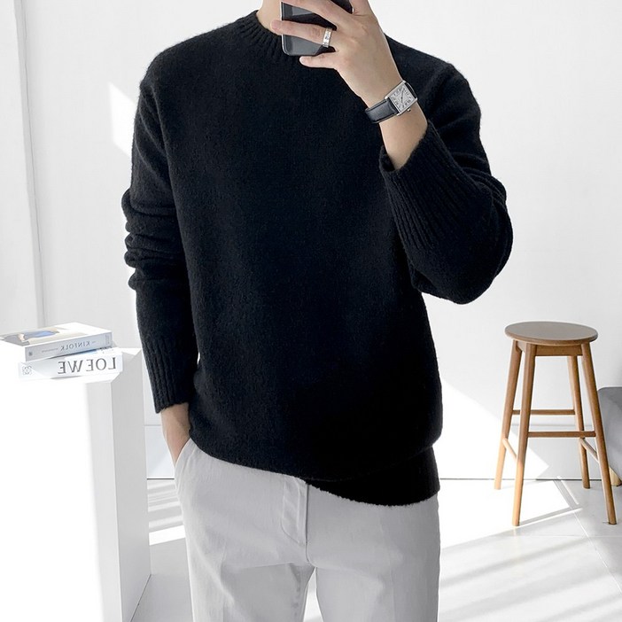 맨즈에버 오버핏 남자 라운드 니트