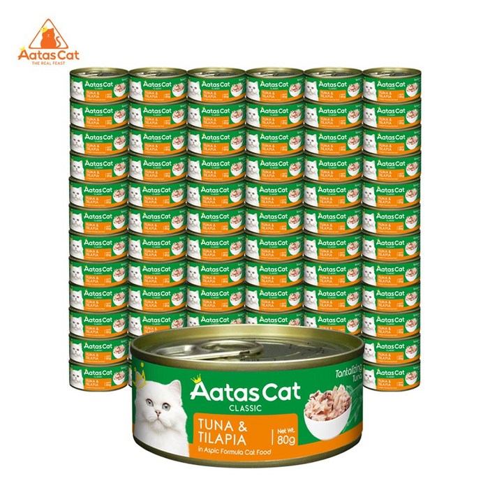 아타스 프리미엄 고양이 습식 주식캔, 혼합참치틸라피아민물고기, 80g, 72개