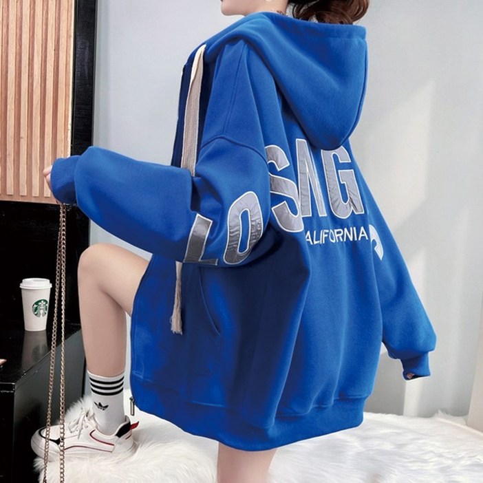 [세인트이브] H483 오버핏 레터링 후드집업 점퍼