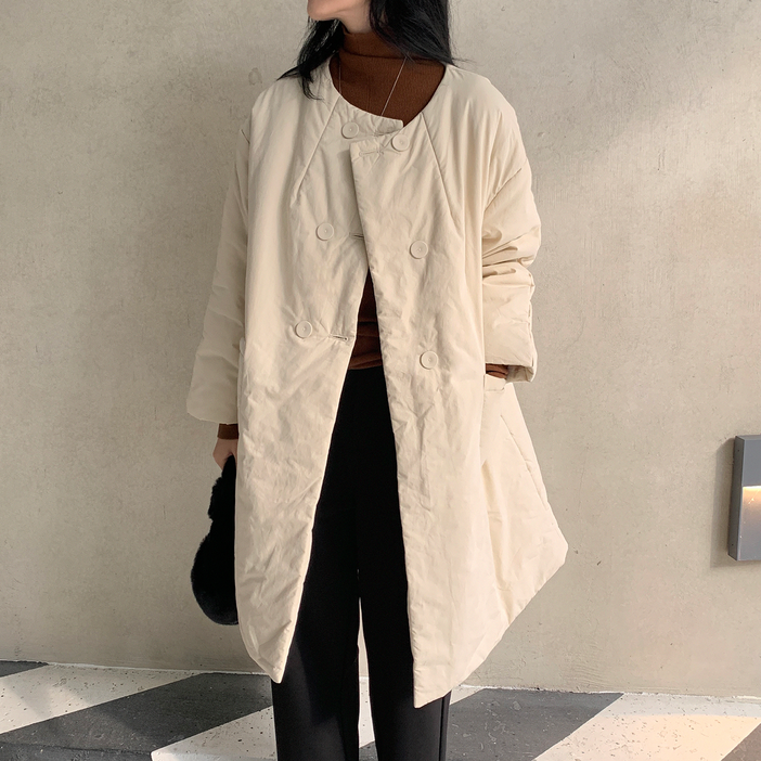 퀸앤조이 미녀77 아모린 노카라 얇은 패딩 하프 코트