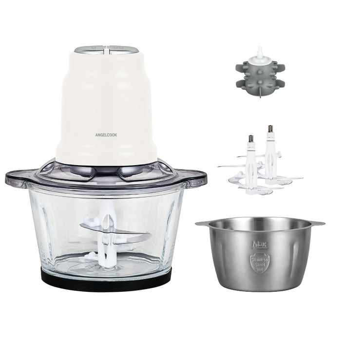 엔젤쿡 허리케인 전동 멀티 다지기 1.9L 유리  스텐 2가지 용기 풀세트 믹서기 쵸퍼, AGCMX1900