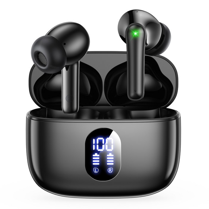 OMIIYA 무선 블루투스 이어폰 ENC 커널형 노이즈 캔슬링 HiFi 고음질 C타입 이어폰, 블랙, T18
