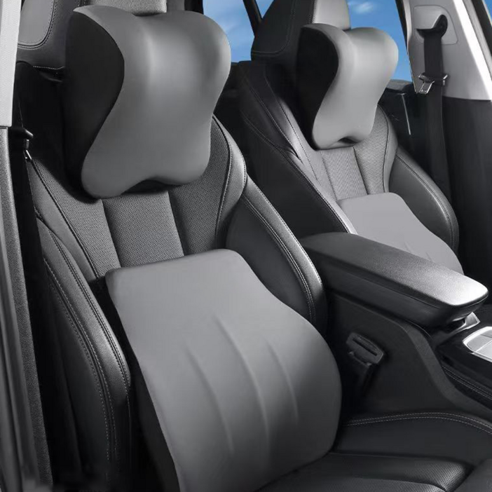 하이쉰 자동차 목 쿠션 차량용 메모리폼 허리 쿠션 목 등받이쿠션 일체형 세트, 1세트, 그레이