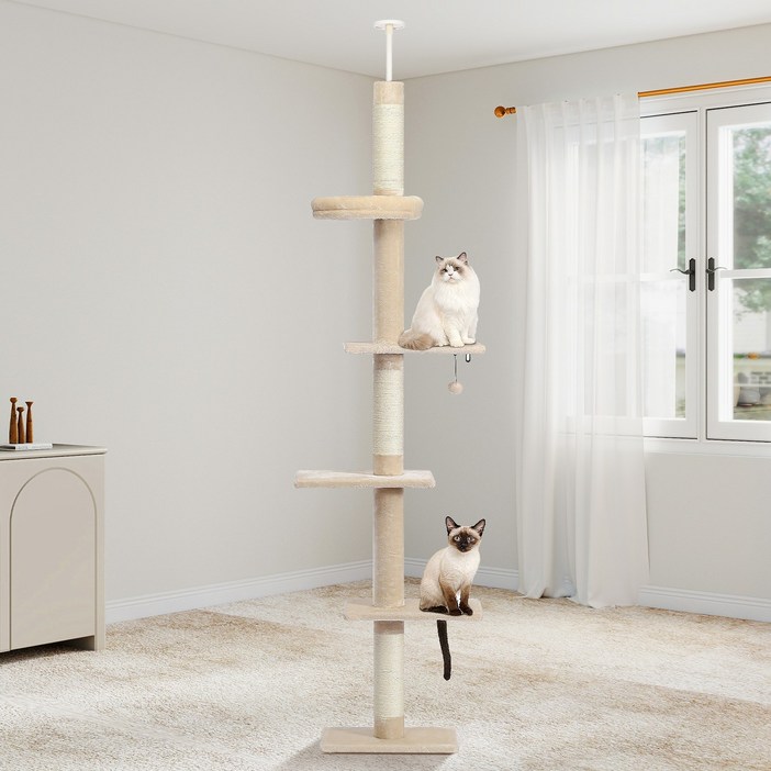 PAWZ Road 5단 대형 플러시 패브릭 심플 캣폴,천장 고정형  높이 조절 캣타워 238CM275CM