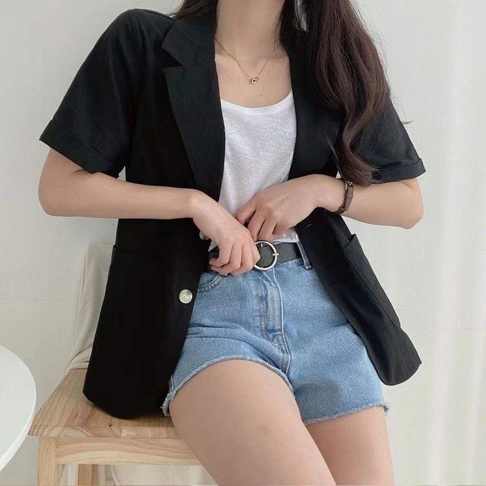 지니우우 반소매 카라 린넨 자켓 J0152A 지니우우 반소매 카라 린넨 자켓 J0152A