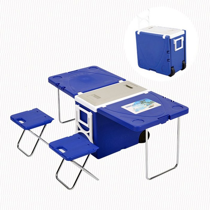 씨플 접이식 테이블 겸용 휴대용 캠핑아이스박스, 블루