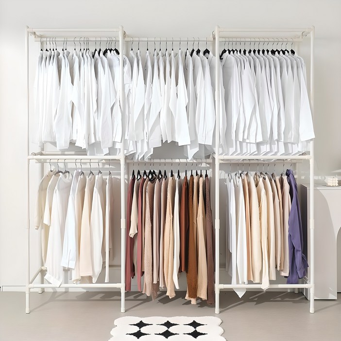 엠에프매직하우스 드레스룸 트윈 시스템 2단 행거 고무망치, 화이트