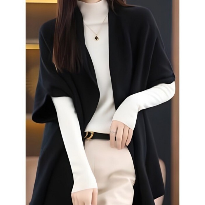 111 순수 울 케이프 가디건 여성 100울 케이프니트망토 캐시미어케이프 니트망토 루즈핏 빅사이즈 사무실 에어컨 담요