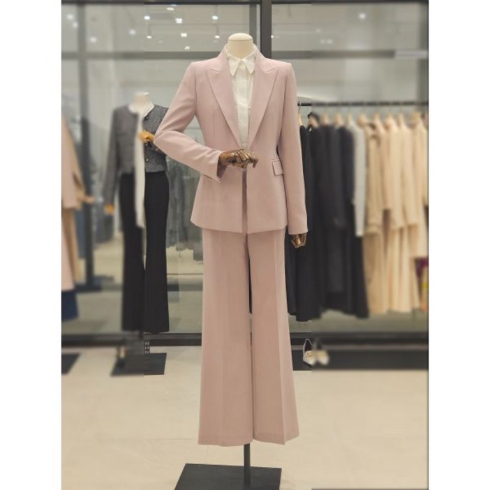 지고트 솔리드 피크드 라펠 더블 원버튼 재킷  솔리드 일자핏 팬츠 세트 JR3A0JK721