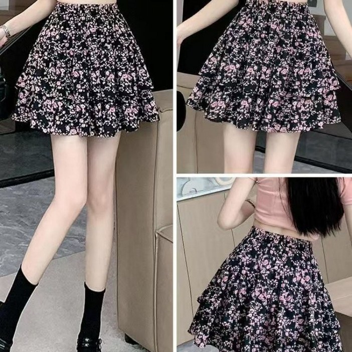 유니픽여성 여름 꽃무늬 미니스커트 다층 볼륨 디자인cjg