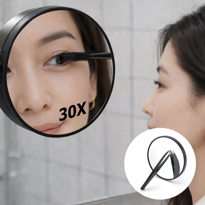 30배 확대 거울 욕실 붙이는 무타공 흡착식 화장용 확대경, 블랙