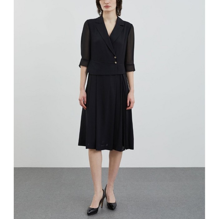 올리비아로렌 배색 플리츠 쉬폰 원피스 VOCOA4M4121