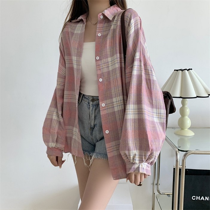쥬베아르 여성 루즈핏 체크 셔츠 남방
