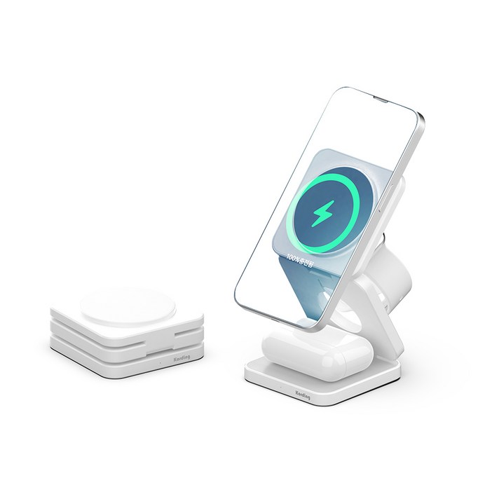 코딩 맥폴딩3in1 아이폰 애플 워치 갤럭시 호환 접이식 고속무선 맥세이프 충전기 KMFC31, 1개, 01. 화이트