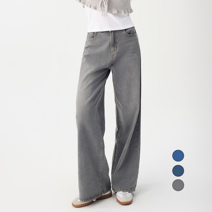 엘블로썸 여성 숏,기본,롱 와이드 여유로운 일자핏 청바지