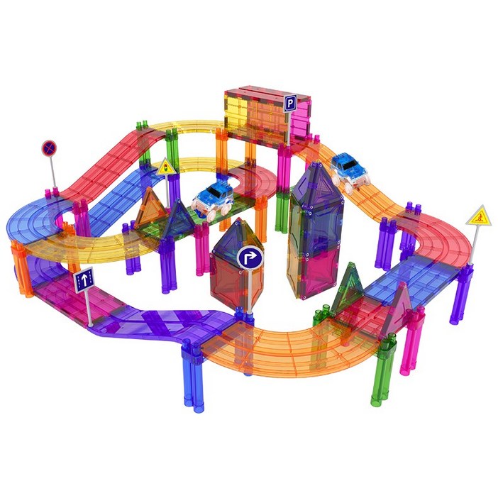 이지드로잉 트랙카 car track 자석 블록 블럭 자동차 레일 장난감 주차타워, 200피스