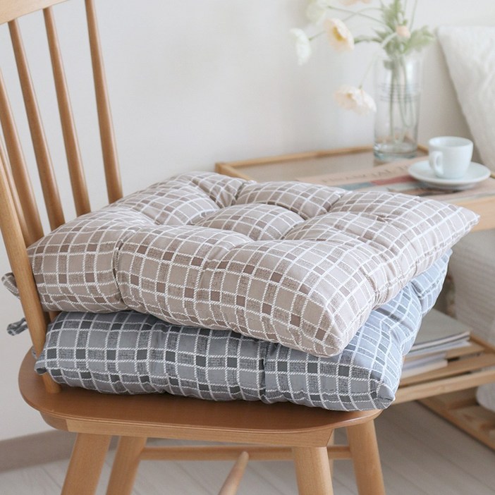 데코벨 세미 체크 의자 방석 40x40 끈 포함