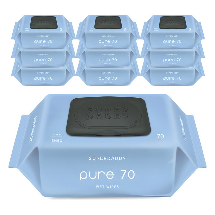 슈퍼대디 저자극 퓨어70 엠보싱 아기물티슈 캡형, 10세트, 70매, 70g