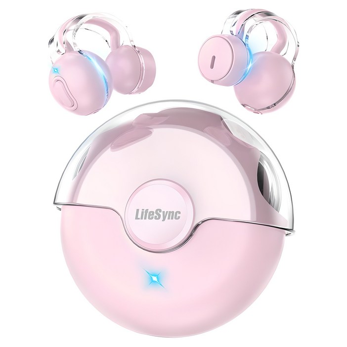 LifeSync 블루투스 이어폰 무선 방수 오픈 귀걸이형 고음질 블루투스 헤드폰 자동페어링, 핑크, H08