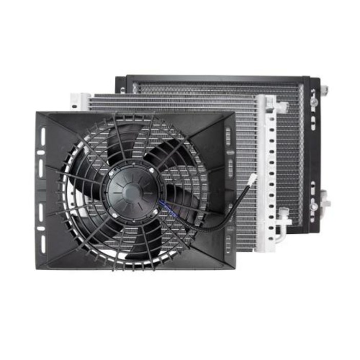 지게차에어컨 화물차 지게차 굴삭기 중장비 무시동 냉방기 캠핑 범용 콘덴서 라디에이터 냉각 팬 세트 네트 포함 빈티지 자동차 핫로드 AC 컨디셔너 120W 14 인치 x 18
