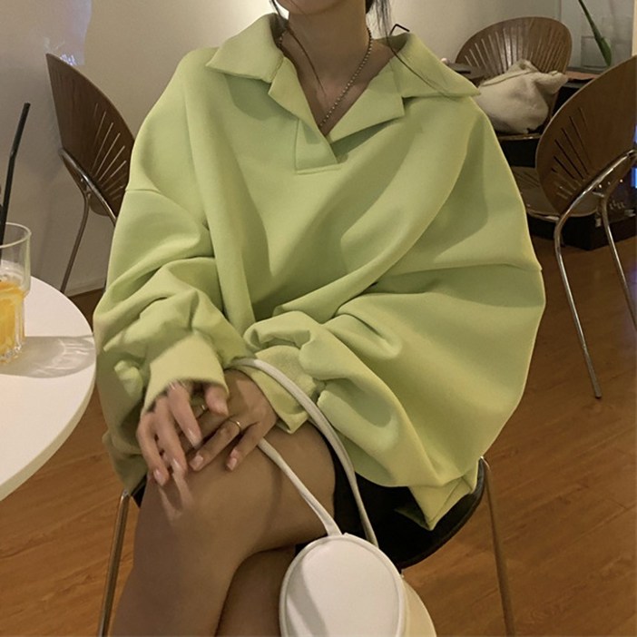 여성 빅사이즈 오버핏 무지 카라 긴팔 면 티셔츠 카라티 맨투맨 마인카라맨투맨