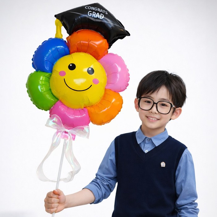 올리브파티 대형 리본 졸업 학사모 데이지 스틱 막대 풍선 세트