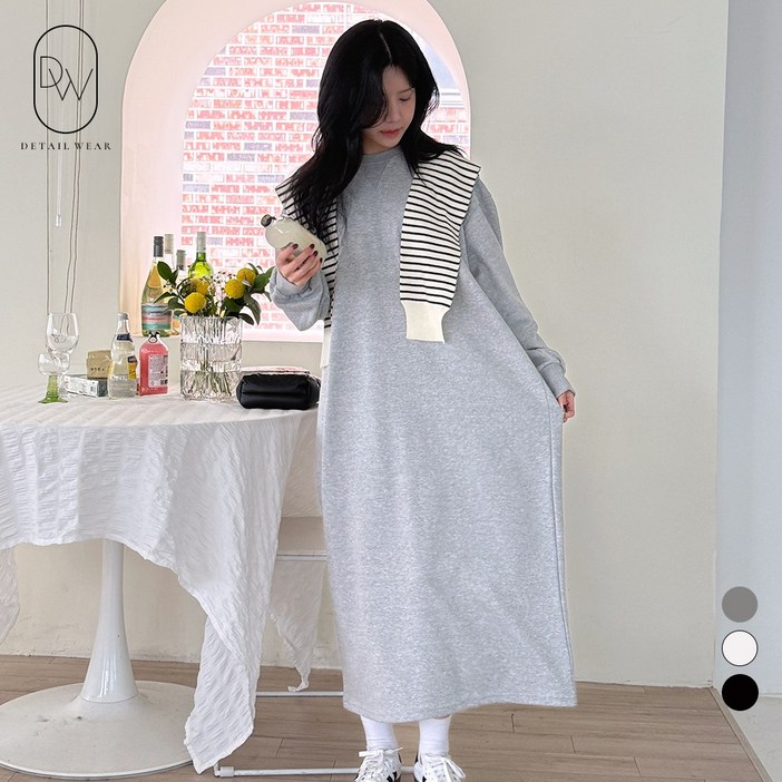 디테일웨어 여성 무지 삼각 간절기 롱원피스 빅사이즈 편한원피스 젊줌마 임산부 임부복 라운드넥 홈웨어 꾸안꾸룩