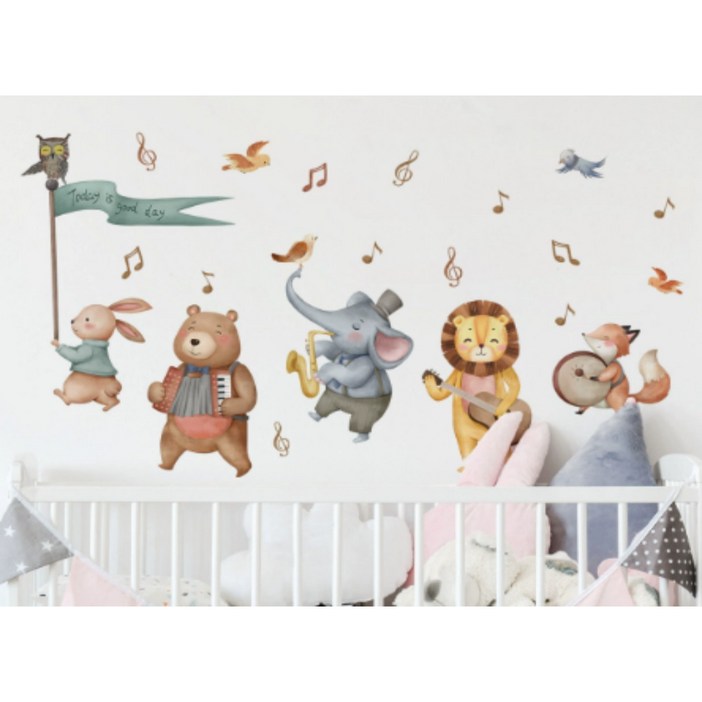 데일리캐치 아이방 인테리어 포인트벽지 데코 꾸미기, 15. 동물행진곡