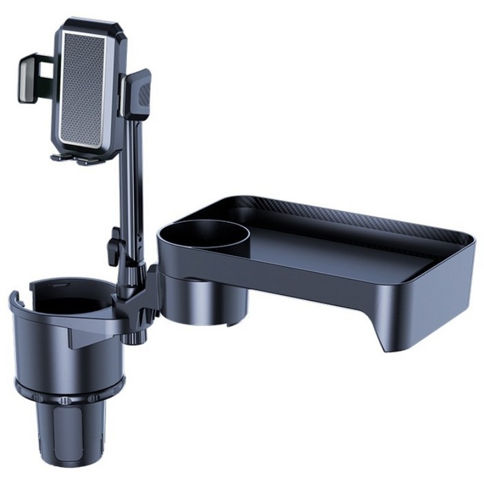 RUNHome 차량용 컵홀더 휴대폰 거치대 4 in1 확장 수납 테이블 360도 회전각도, 블랙, 1개