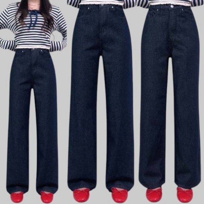 제이엠스타일 물빠짐NO숏,중,롱S2XL 여성 생지 와이드 청바지 논페이드 와이드팬츠 여자 빅사이즈 일자 통바지 히든밴딩 가을 봄 키작녀 키큰녀 바지