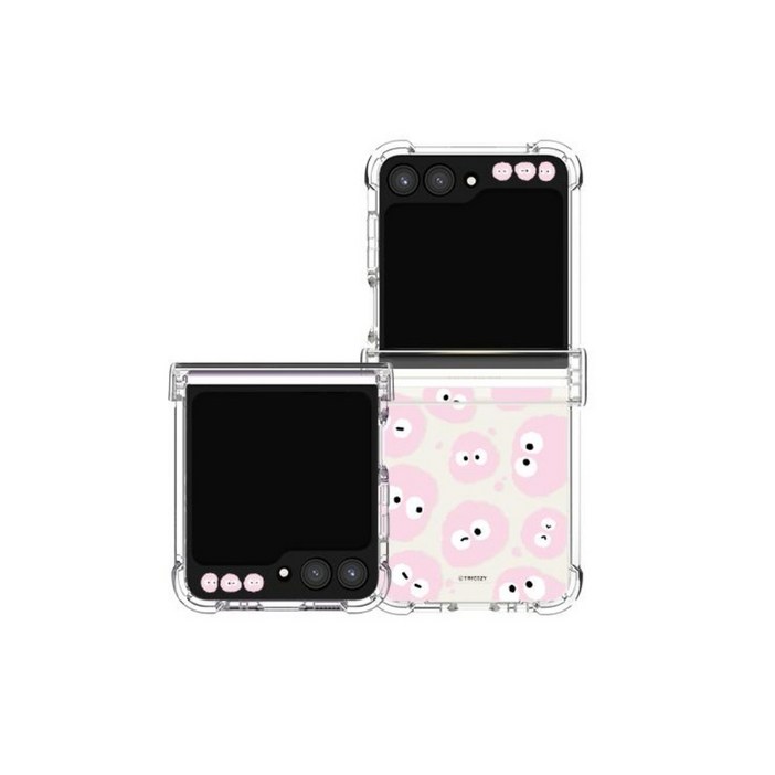갤럭시 Z플립 5 핑크 몽몽 와글와글 힌지보호 투명 범퍼 케이스 TRY