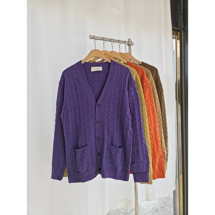 남녀공용 램스울80 꽈배기 루즈핏 울 가디건 데일리 니트 아우터