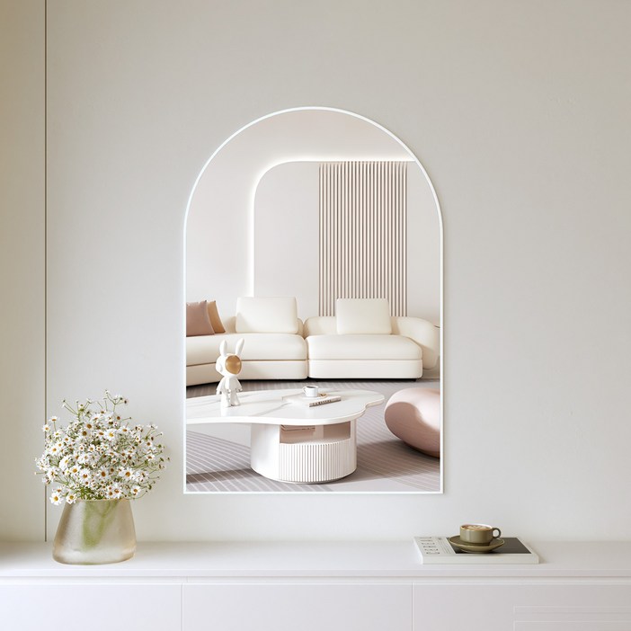 뷰티피크 아치형 벽거울 화정대거울 육실거울, 화이트41cm