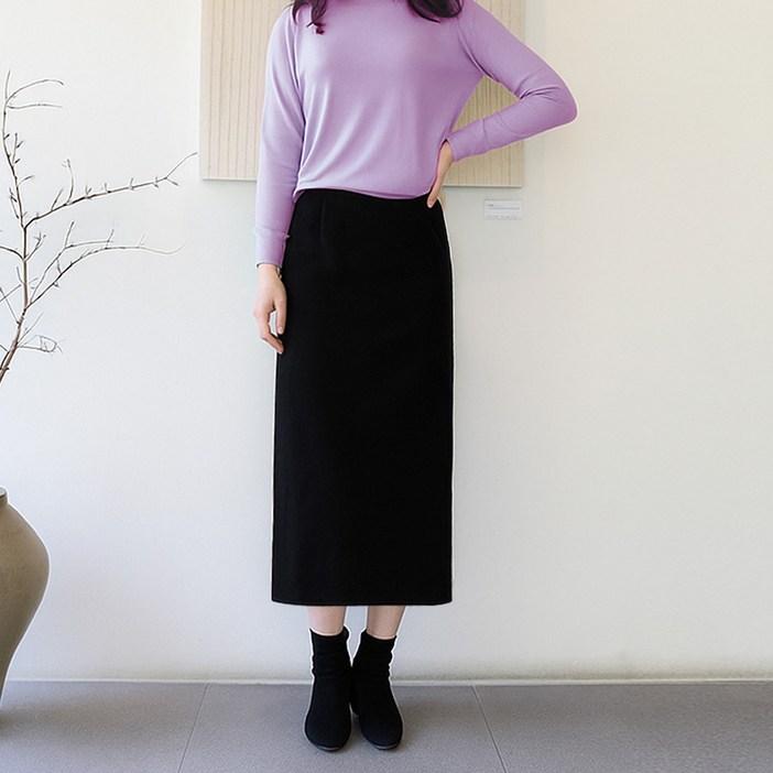 롱아담핏 선택 밍크퍼 융치마 여성 빅사이즈 뒷트임 겨울용 스커트