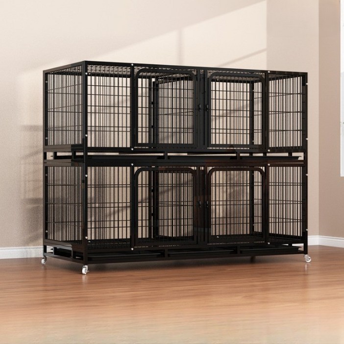 고양이 철장 케이지 이동식 대형 철제 토끼 빌라 사육장 격리장 하우스, 1세트, 블랙