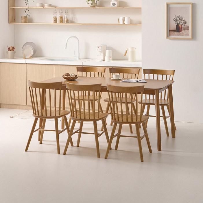 라로퍼니처 헤이즐 1650 고무나무 원목 6인용 식탁 세트 식탁의자6, 식탁의자6, 구분식탁의자6