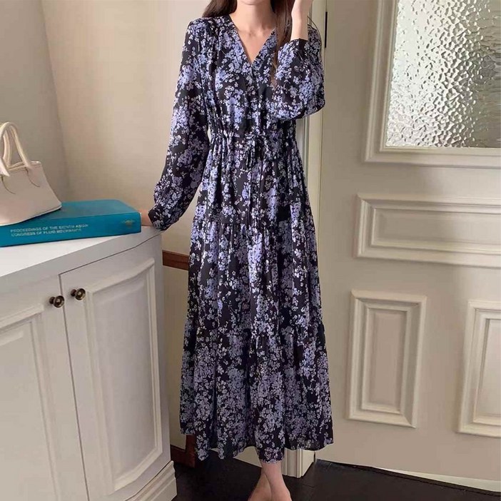 오나스타일 르블랑 빈티지 플로럴 원피스 가벼운 롱원피스