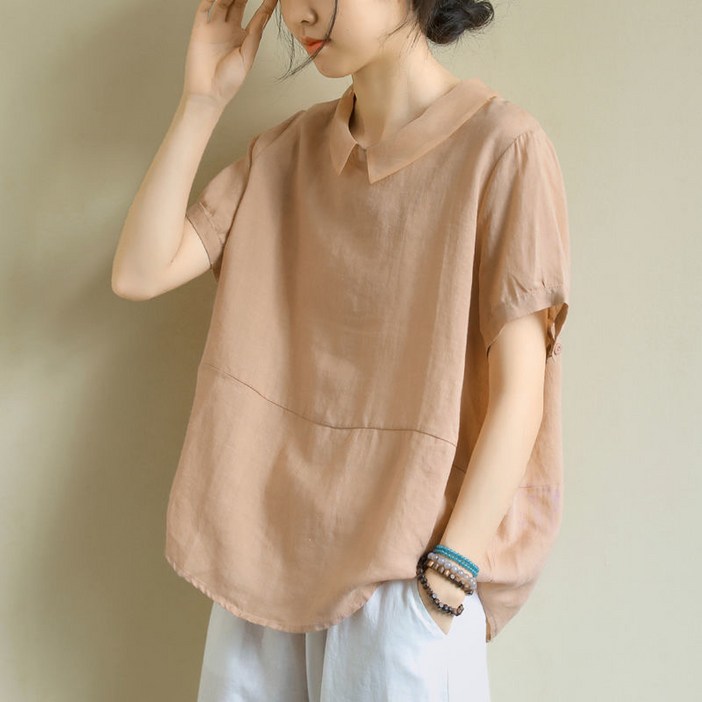 빌리즈빈 여름 여성 카라넥 면마 반팔 빅사이즈 티셔츠 B242