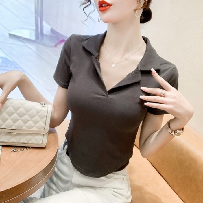 Ogfaour 여성 여름 숏 슬림 순면 반팔 티셔츠