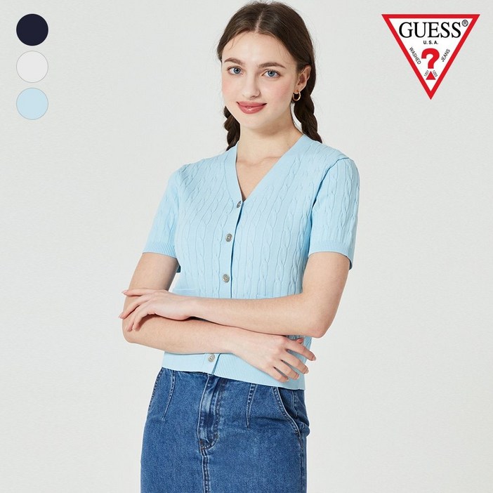 게스 진 여성 반팔 케이블 스웨터 가디건 OO2S2672