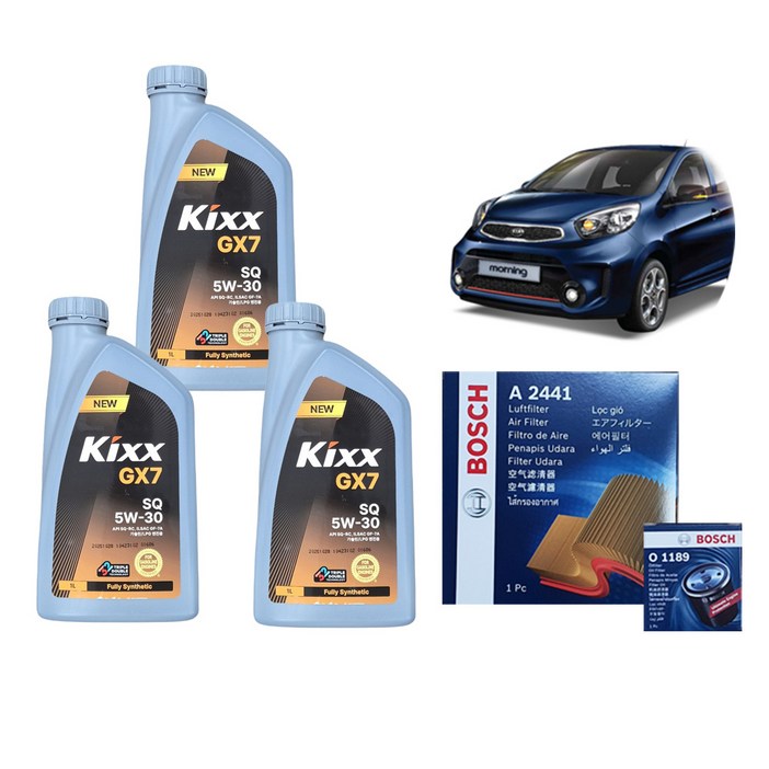 킥스 GX7 5W30 올뉴모닝 엔진오일에어크리너오일필터 세트