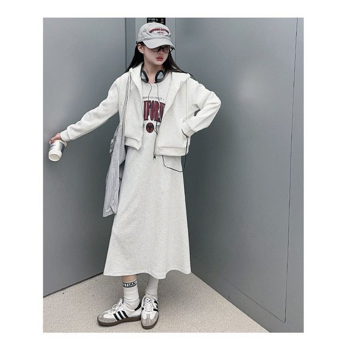 주니어 여아 봄여름 민소매 롱 원피스후드집업 세트