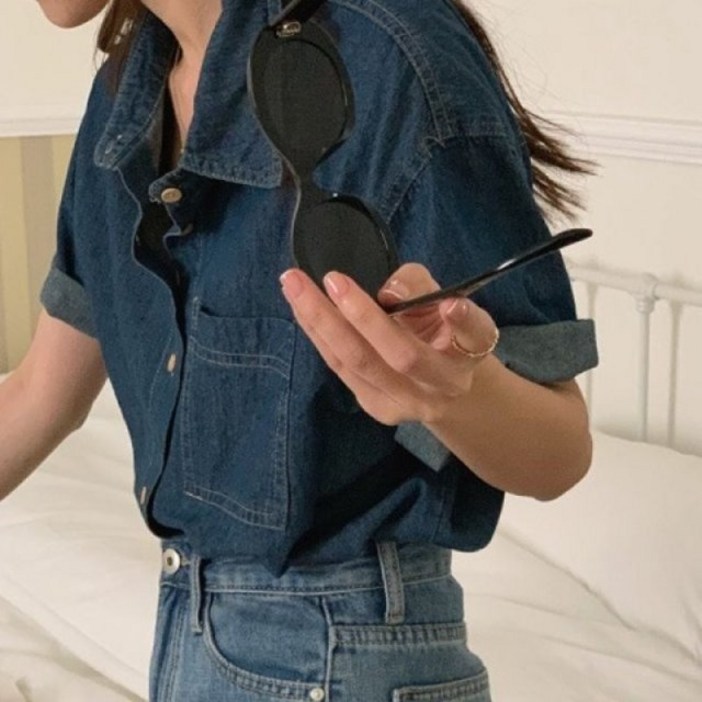 라엔 여름 반팔 데님 티셔츠