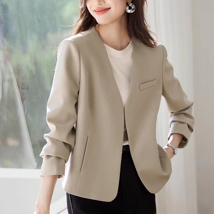 브이넥 여성 정장 자켓 데일리 루즈핏 포켓 상의
