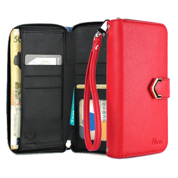 닉쏘 페플 지퍼 수납 지갑형 다이어리 휴대폰 케이스 + 스트랩