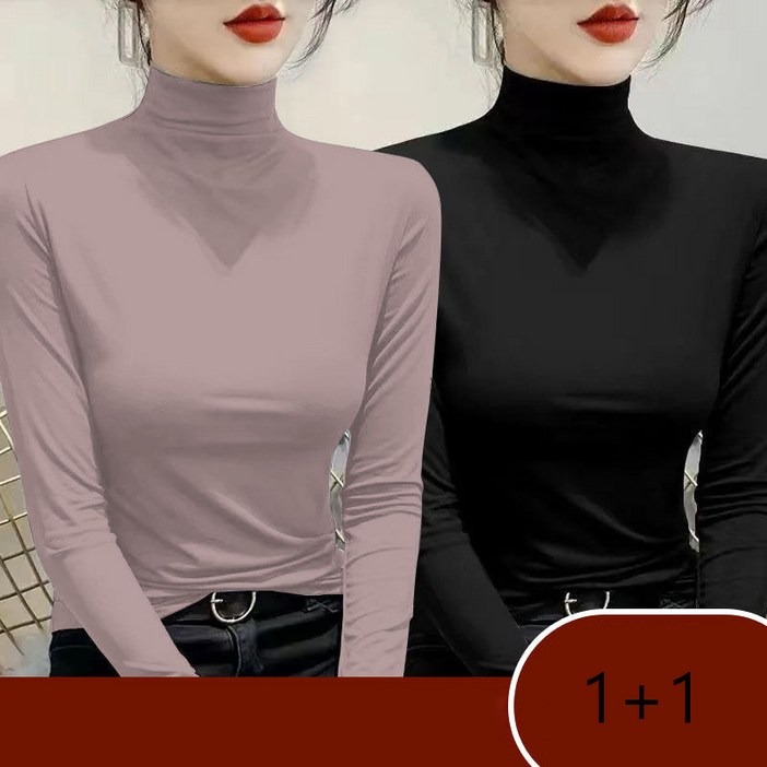 11 여자 목폴라티 빅사이즈 솔리드 반폴라 이너티 슬림 긴팔티 상의 봄 가을 여성 긴팔 티셔츠 CJJ