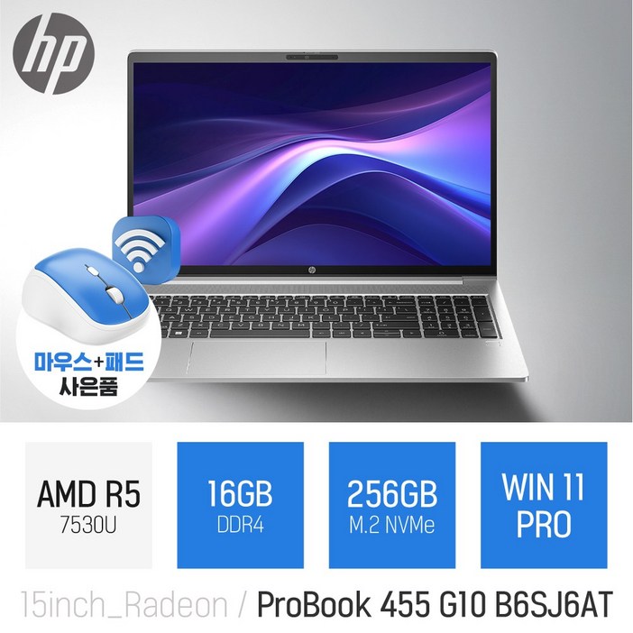 HP 프로북 455 G10 B6SJ6AT 16GB 256GB WIN11PRO  무선 마우스패드 증정