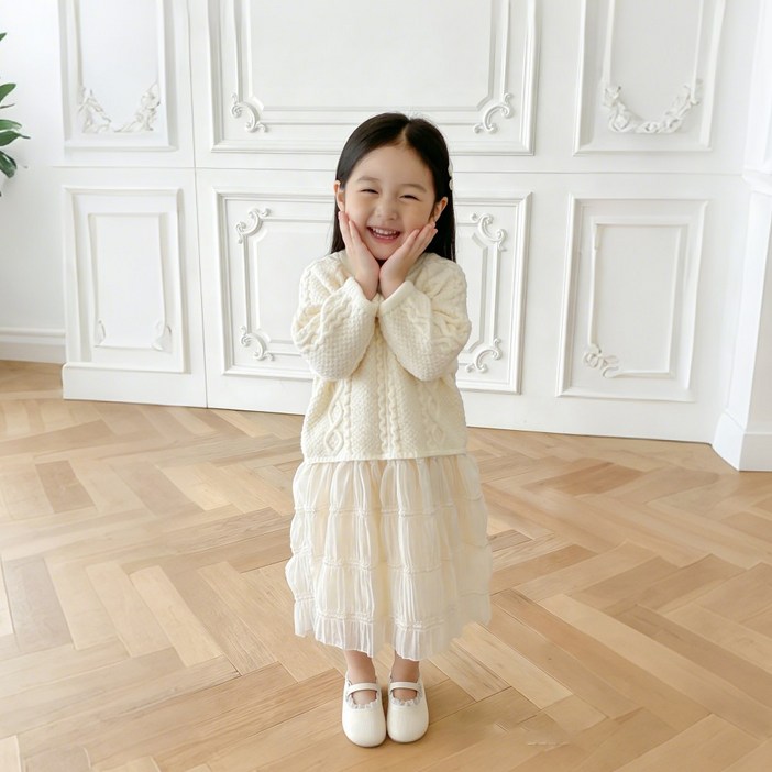 투에그 여아 니트 주름 스커트 레어어드 롱 원피스