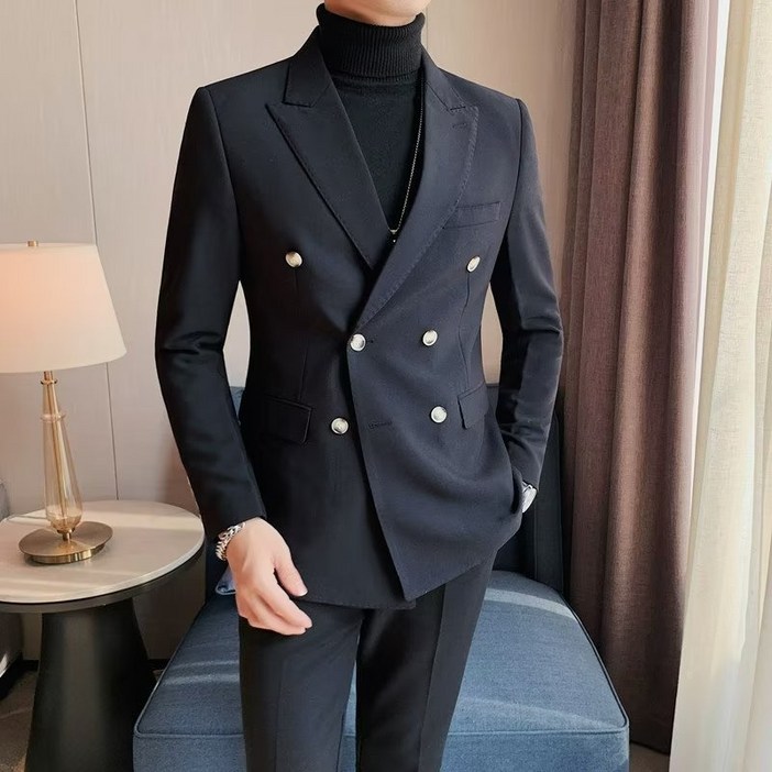 AOKADA 남자 슬림핏 봄 가을 데일리 솔리드 결론식 하객룩 레저 캐주얼 더블 블레이저 양복 상의 자켓 남성 정장